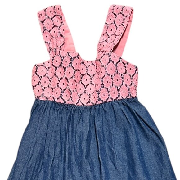 Penelope Mack Girls Sundress • Sz 4 • Denim Blue Skirt & Pink Lace Top • Holiday - Picture 2 of 5